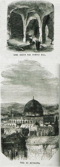 Το σπήλαιο που βρίσκεται κάτω από το Όρος του Ναού στην Ιερουσαλήμ (Πηγάδι των Ψυχών). Η κολυμπήθρα της Βηθεσδά με το τέμενος του Θόλου του Βράχου στο βάθος.