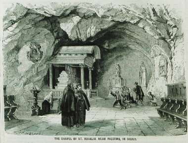 Το ιερό της Αγίας Ροζαλίας, προστάτιδας του Παλέρμο, στο σπήλαιο όπου εμόνασε η αγία, στον λόφο Πελεγκρίνο έξω από το Παλέρμο.