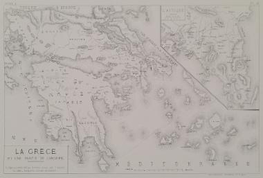 Χάρτης της νοτίου Ελλάδας και των Κυκλάδων. Στο ένθετο χάρτης της Αττικής.