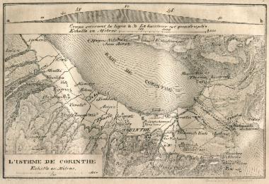 Τοπογραφικός χάρτης και τομή του Ισθμού της Κορίνθου.