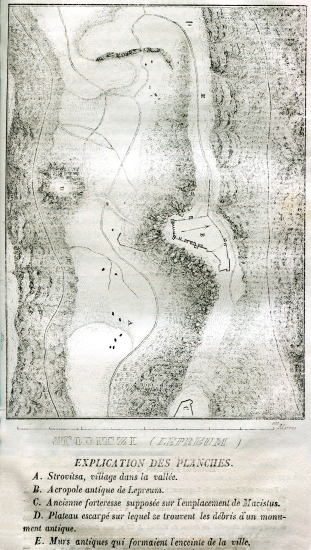 Τοπογραφικός χάρτης του Λέπρεου, αρχαία πόλη της νότιας Ηλειακής Τριφυλίας.