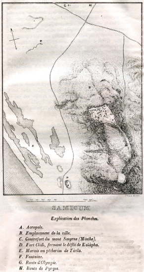 Τοπογραφικός χάρτης του Σαμικού. Στην περιοχή ταυτίζεται η αρχαία πόλη που έλαβε διαδοχικά τις ονομασίες Μάκιστος, Αρήνη και τέλος Σαμία ή Σαμικόν ή Σάμος.
