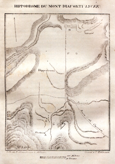 Τοπογραφικός χάρτης του Λύκαιου Όρους στην Αρκαδία. Σημειώνεται η θέση του Ιπποδρόμου όπου γίνονταν τα Λύκαια.