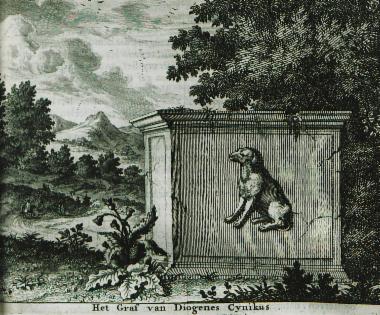 Φανταστική αναπαράσταση του τάφου του φιλοσόφου Διογένη του Σινωπέως, του επικαλούμενου Κυνικού, στην Αρχαία Κόρινθο.