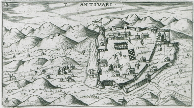 Άποψη του Μπαρ (το αρχαίο Θηβάριον) και Αντιμπάρι υπό τη βενετική διοίκηση, στο Μαυροβούνιο.