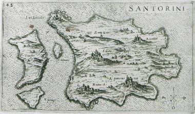 Χάρτης της Σαντορίνης με τη Νέα Καμένη, τη Θηρασιά και το Ασπρονήσι.