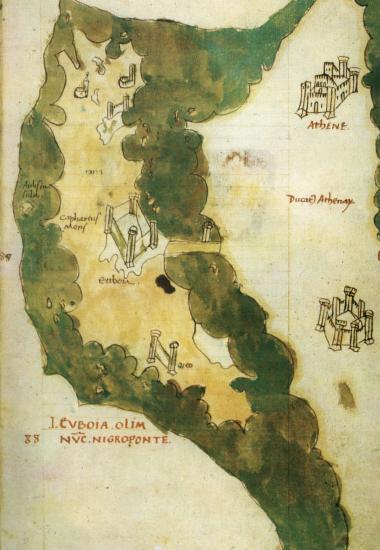 Χάρτης της Εύβοιας με τις ακτές της Αττικής και της Βοιωτίας (Γεννάδειος Βιβλιοθήκη).