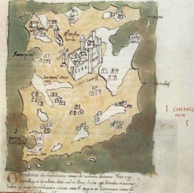 Χάρτης της Κεφαλονιάς με το κάστρο του Αγίου Γεωργίου (Γεννάδειος Βιβλιοθήκη).
