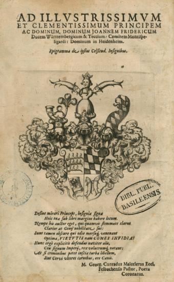 Σελίδα αφιέρωσης στον δούκα Ιωάννη Φρειδερίκο της Βυρτεμβέργης.
