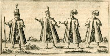 Ο Jacob Breuning και ο συνταξιδιώτης του Jean Carlier de Pinon ντυμένοι με οθωμανικές ενδυμασίες, και η συνοδεία τους, ένας τοπικός διερμηνέας και ένας Γενίτσαρος, στην Τρίπολη του Λιβάνου.