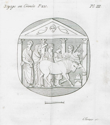 Σφραγιδόλιθος με σκηνή θυσίας από το Κέρτς, το αρχαίο Παντικάπαιον, στην Κριμαία.