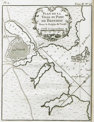Χάρτης της πόλης και του λιμανιού του Μπρίντιζι, το αρχαίο Βρινδήσιον.