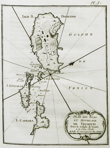 Χάρτης του αγκυροβολίου γύρω από τα νησιά Τρέμιτι (Διομήδειες νήσοι) στην Ιταλία.