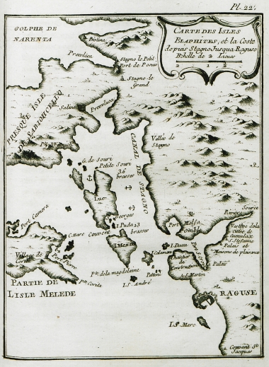 Χάρτης των Ελαφίτων νήσων, έξω από το Ντουμπρόβνικ, στην Κροατία.