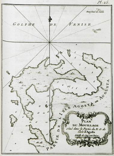 Χάρτης του αγκυροβολίου στο βορειοανατολικό τμήμα του νησιού Λάστοβο (η αρχαία Λαδέστανος) στην Κροατία.