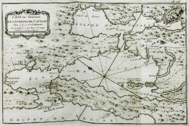 Χάρτης του κόλπου του Κοτόρ (το αρχαίο Ασκρήβιον, και Κάταρο υπό τη βενετική διοίκηση), στο Μαυροβούνιο.