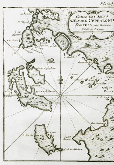 Χάρτης της Λευκάδας, της Κεφαλονιάς και της Ζακύνθου.
