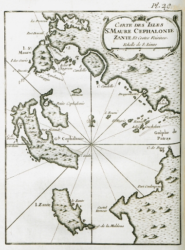 Χάρτης της Λευκάδας, της Κεφαλονιάς και της Ζακύνθου.