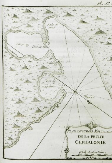 Χάρτης του αγκυροβολίου γύρω από το Βαθύ στην Ιθάκη.