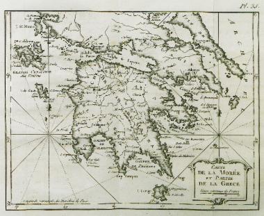 Χάρτης της Πελοποννήσου και της Ηπειρωτικής Ελλάδας.