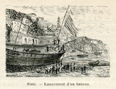 Καθέλκυση σκάφους στο λιμάνι της Σύμης.