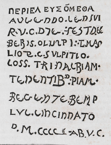 Επιγραφή στα ελληνικά και στα λατινικά στην Έγεστα, στη Σικελία.