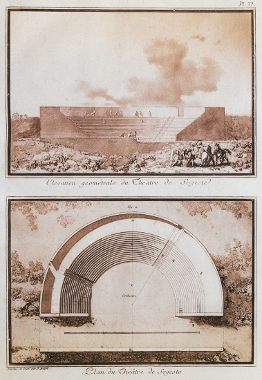 Σχεδιαστική αποκατάσταση και κάτοψη του Aρχαίου Θεάτρου της Έγεστας στη Σικελία.