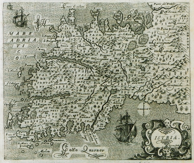 Χάρτης της χερσονήσου της Ίστριας στην Κροατία.