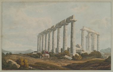 Ο ναός του Ποσειδώνα στο Σούνιο από τα νοτιοανατολικά.