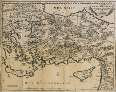 Χάρτης των περιοχών της Ανατολικής Μεσογείου και της Μικράς Ασίας που επισκέφτηκε ο Πωλ Λούκας, από τον Γκιγιώμ Ντελίσλ (Guillaume Delisle).
