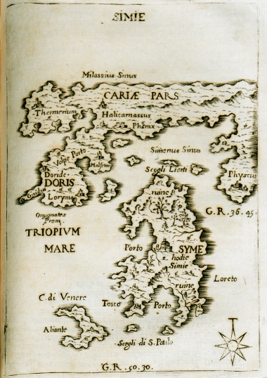 Χάρτης της Σύμης και της χερσονήσου της Αλικαρνασσού.