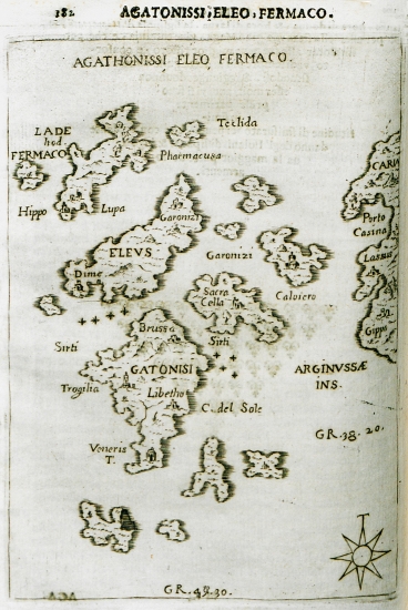 Χάρτης με το Αγαθονήσι, το Φαρμακονήσι και της Αργελούσσας Αρκιών