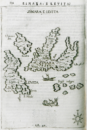 Χάρτης των νησιών Κίναρος και Λέβιθα.