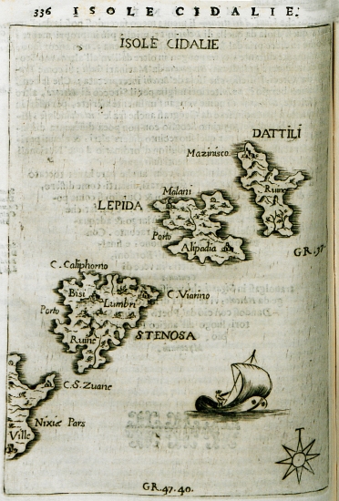 Χάρτης της Δονούσας και άλλων νησίδων ανατολικά της Νάξου.