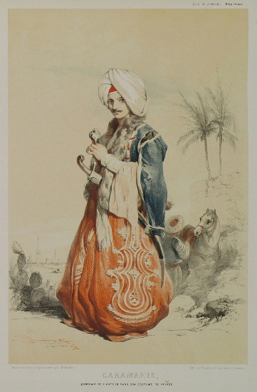 Ο συγγραφέας, Λεόν ντε Λαμπόρντ με την ενδυμασία που φορούσε στη διάρκεια του ταξιδιού του, στην Καραμανία.
