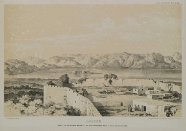 Άποψη του ενός από τα λιμάνια της Ελαιούσας Σεβαστής (σήμερα Αγιάς) και του οχυρού.
