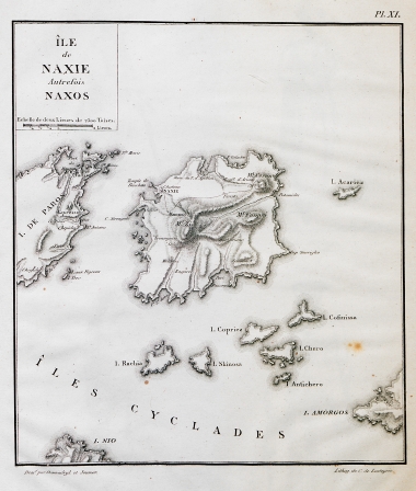 Χάρτης της Νάξου και των γύρω της νησιών.