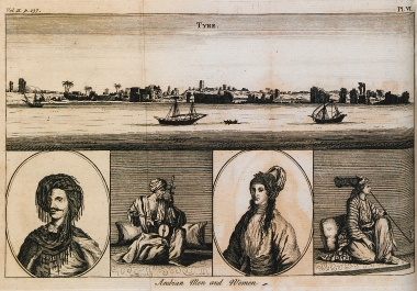 Άποψη της Τύρου στον Λίβανο. Κάτοικοι του Λιβάνου με παραδοσιακές ενδυμασίες.