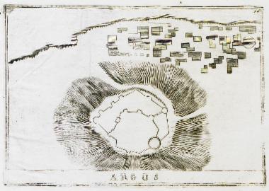 Χάρτης του οικισμού του Άργους με το κάστρο της Λάρισας.