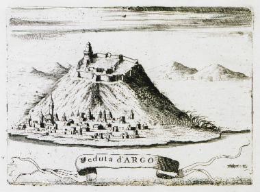 Άποψη του οικισμού του Άργους με το κάστρο της Λάρισας.
