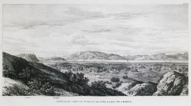 Άποψη της πεδιάδας του Άργους από τα ερείπια της Τίρυνθας. Στο βάθος το Ναύπλιο με το Μπούρτζι.