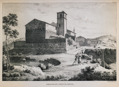Άποψη της μεσαιωνικής εκκλησίας του Αγίου Πέτρου, η οποία ανεγέρθη στα ερείπια ενός αρχαίου ναού, πιθανότατα της Ήρας, στο Σένι της Ιταλίας.