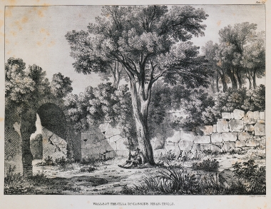 Ερείπια αρχαίου τείχους γύρω από τη φερόμενη ως Βίλλα του Κάσσιου στο Τίβολι της Ιταλίας.