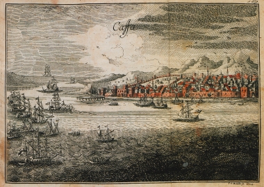 Άποψη της πόλης Θεοδοσίας στην Κριμαία (Κέφε την περίοδο των Χάνων της Κριμαίας) με το Γενοβέζικο κάστρο.