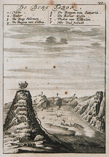 Άποψη του όρους Θαβώρ. Τα όρη Εβάλ και Γεριζίμ στην πεδιάδα της Ναμπλούς. Το χωριό Ναΐν της Γαλιλαίας, όπου σύμφωνα με τη Βίβλο ο Ιησούς ανέστησε τον γιο της χήρας.