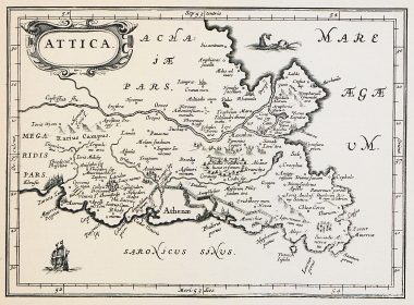 Χάρτης της Αττικής, όπου σημειώνονται τα τείχη της Αθήνας.