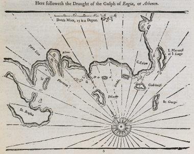 Χάρτης του Σαρωνικού κόλπου και των νοτιοδυτικών ακτών της Αττικής.