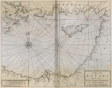 Χάρτης των νοτίων ακτών της Τουρκίας, της Κύπρου, καθώς και των ακτών της Συρίας, της Παλαιστίνης και της Αιγύπτου.