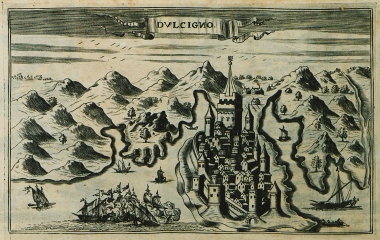 Άποψη του Ουλτσίν στο Μαυροβούνιο, κατά την πολιορκία του από τους Βενετούς στο πλαίσιο του ΣΤ΄Βενετο-οθωμανικού πολέμου.