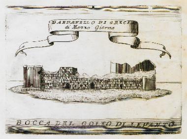 Χάρτης του λιμανιού των Κυθήρων (Καψάλι), με το Ενετικό κάστρο στη Χώρα.